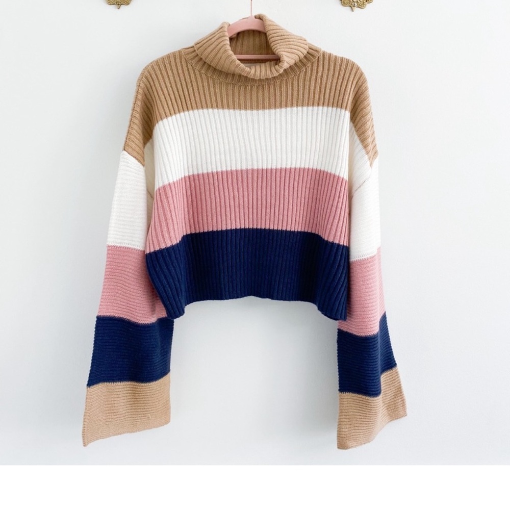 Cropped turtleneck Sweater - Striped